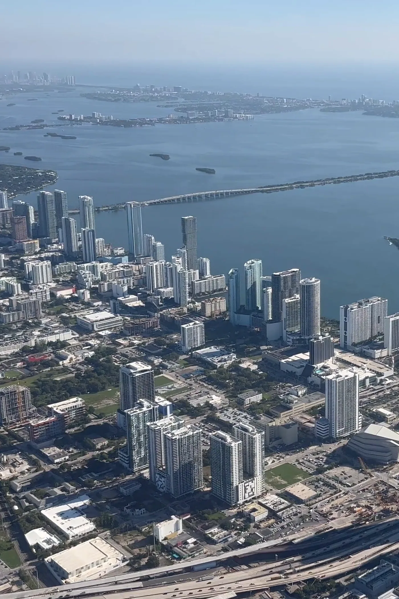 Miami skyline over the bay at sunset